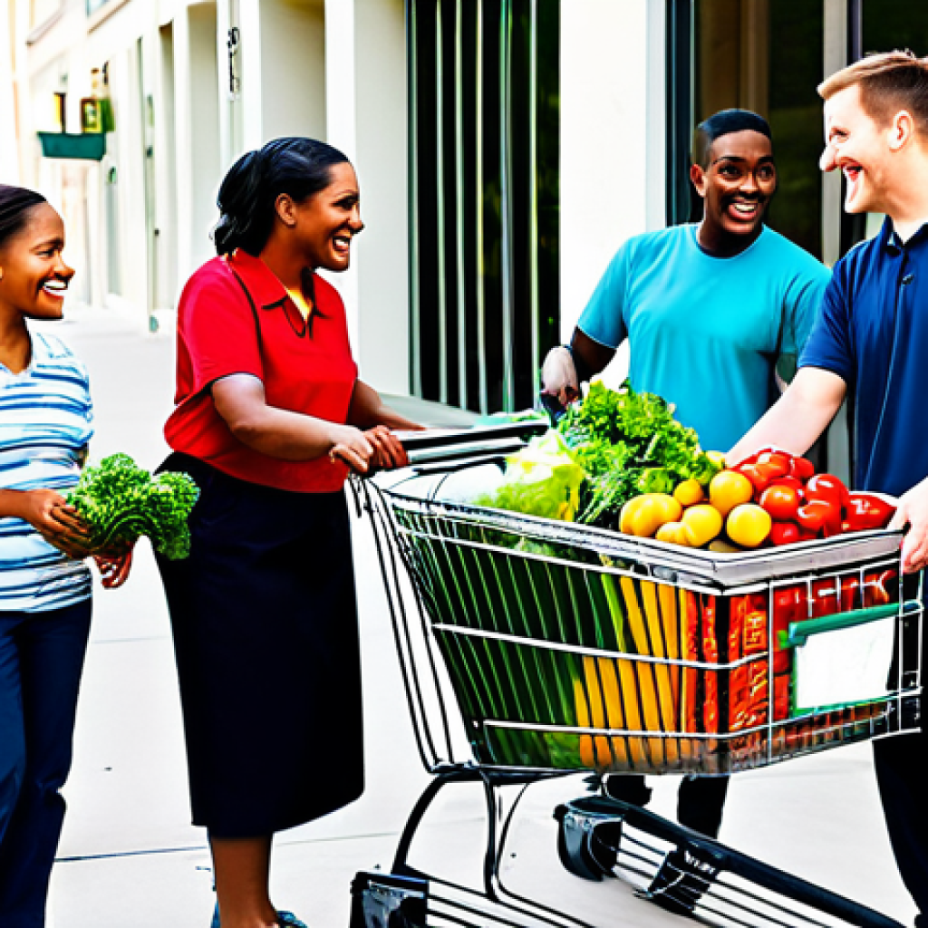 국가 개입과 복지정책 - Community Support**
"A diverse group of fully clothed people assisting a neighbor with groceries, s...