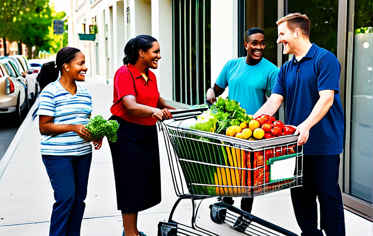 국가 개입과 복지정책 - Community Support**
"A diverse group of fully clothed people assisting a neighbor with groceries, s...