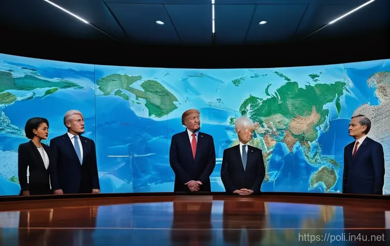 국제관계이론 - **Prompt for Realism:**
A dramatic, cinematic shot of diverse national leaders, male and female,...