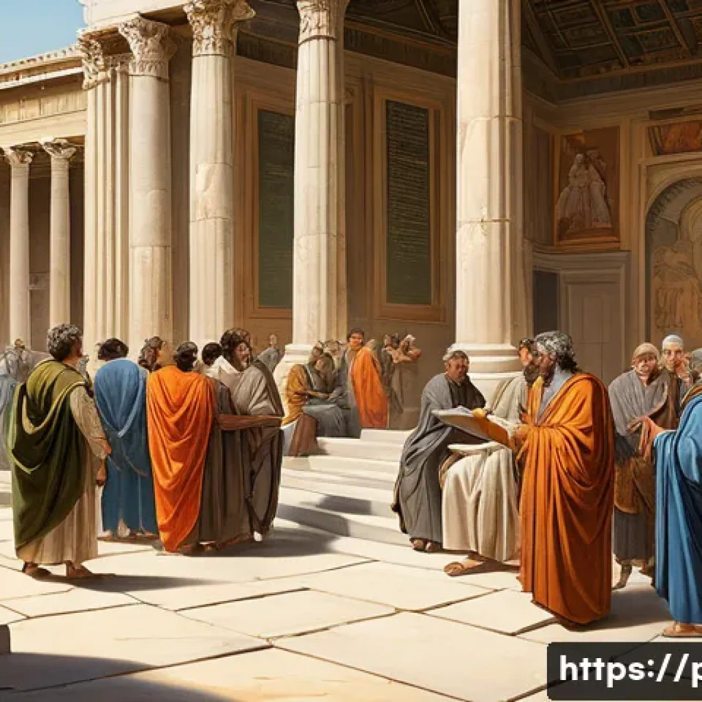 민주주의 역사 - A vibrant, detailed illustration depicting the historical evolution of democracy. In the foreground,...