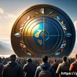 국제법과 주권 - A majestic, powerful image symbolizing national sovereignty. In the foreground, a stylized, glowing ...